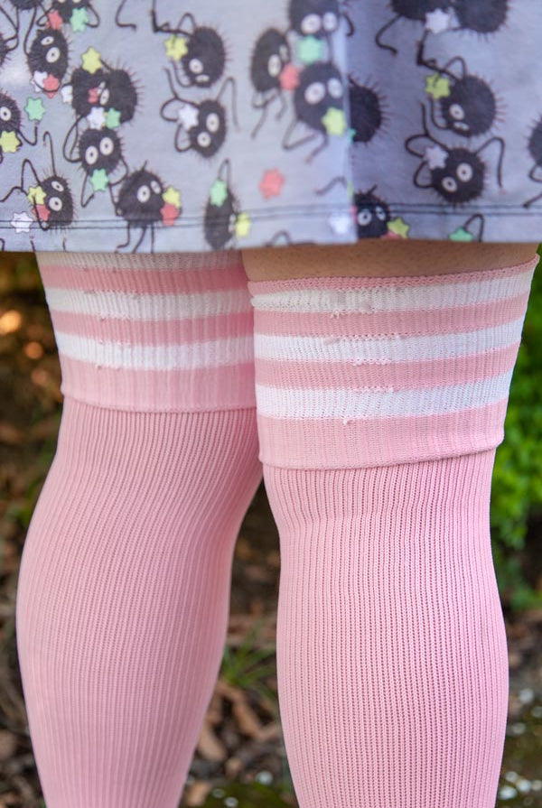 Longer Americana Thigh High Socks - Cherry Blossom with white
