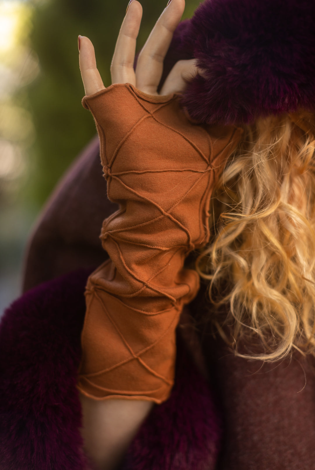 Bamboo Fleece Textured Arm Warmers - Copper
