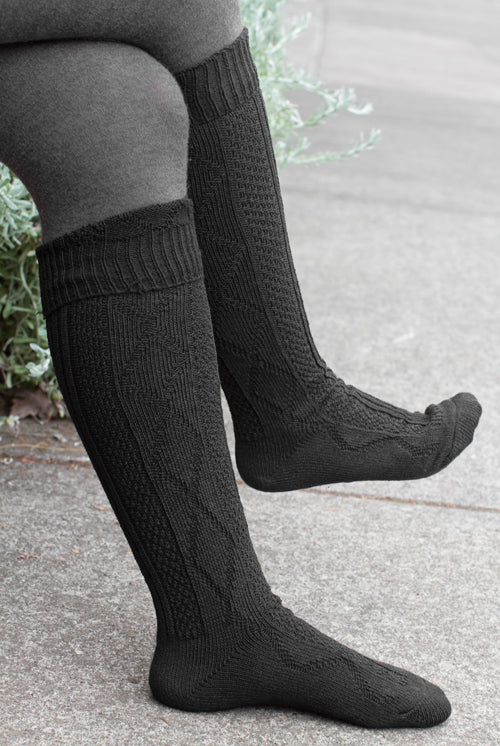 Diamond Rib Knee Socks - Black