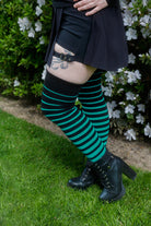 Acrylic Gradient Stripes Extraordinary Thigh High - black with teal