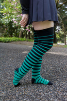 Acrylic Gradient Stripes Extraordinary Thigh High - black with teal