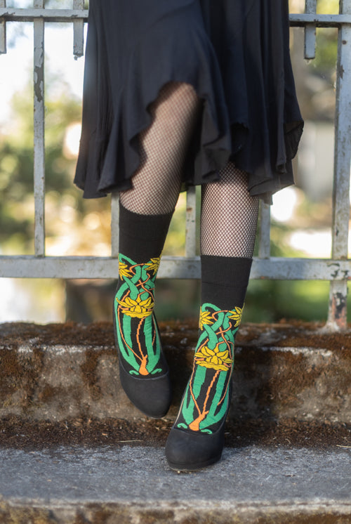 Botanical Nouveau Crew Socks - Daffodil
