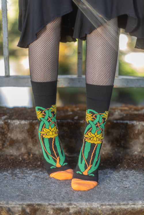 Botanical Nouveau Crew Socks - Daffodil