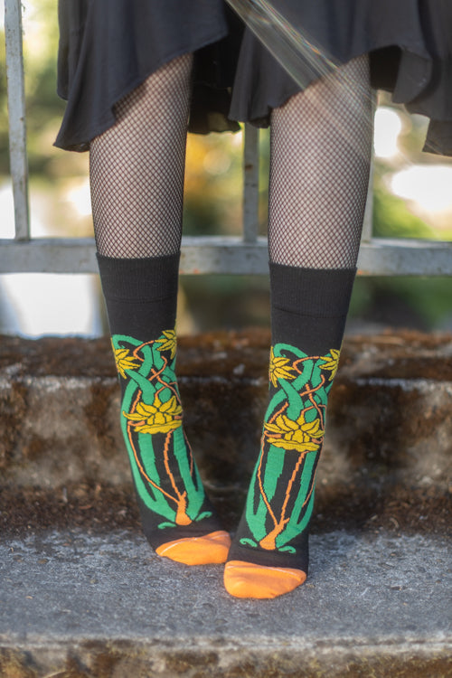 Botanical Nouveau Crew Socks - Daffodil