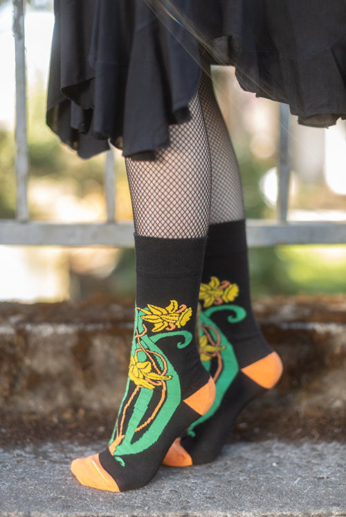 Botanical Nouveau Crew Socks - Daffodil