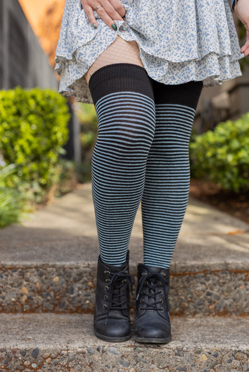 Boardwalk Extraordinary Thigh High - Black & Light Blue