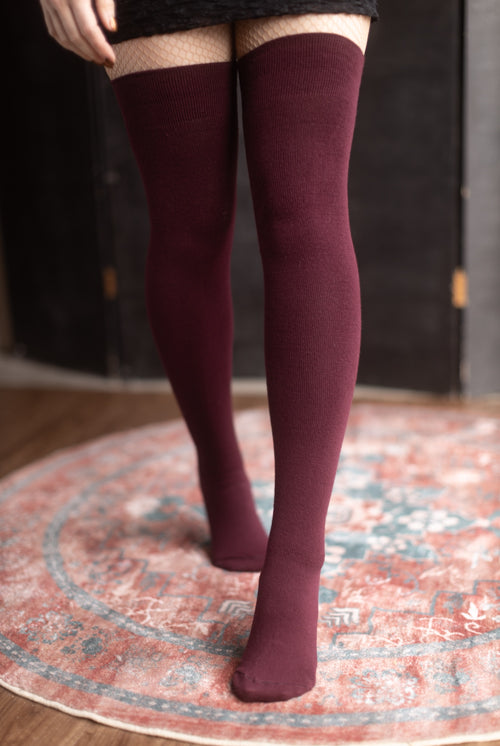 Cozy Acrylic Extraordinary Thigh High - Burgundy