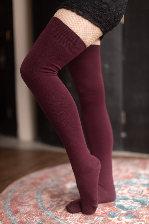 Cozy Acrylic Extraordinary Thigh High - Burgundy