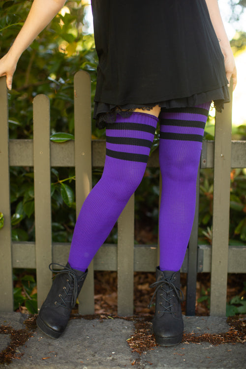 Midnight Garden Thigh High - violet with Black