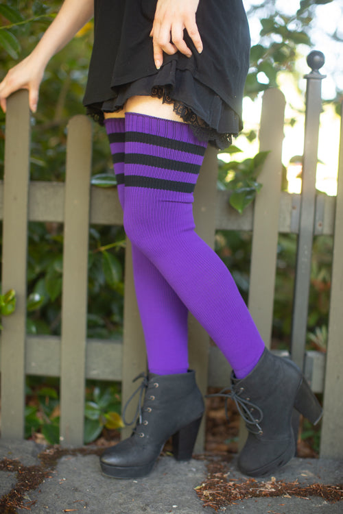Midnight Garden Thigh High - Dark Violet with Black