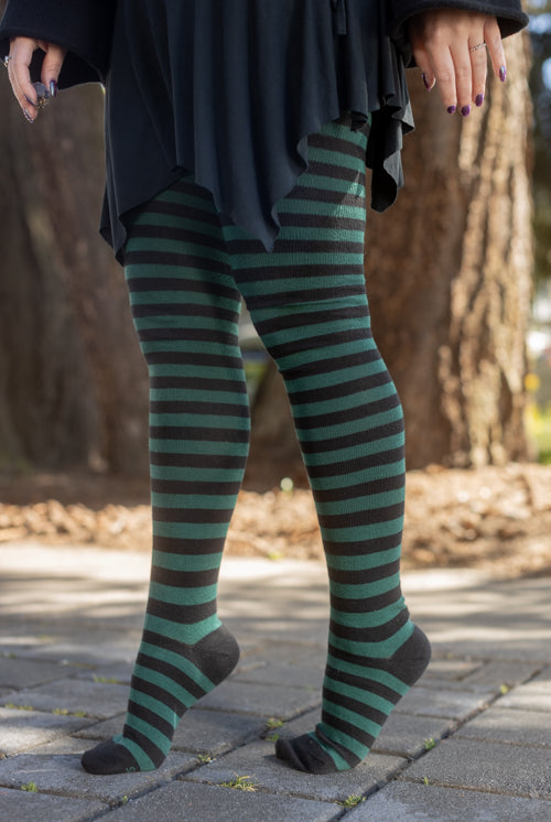 Longer Faery Stripes Extraordinary Thigh High Socks - Black & Forest