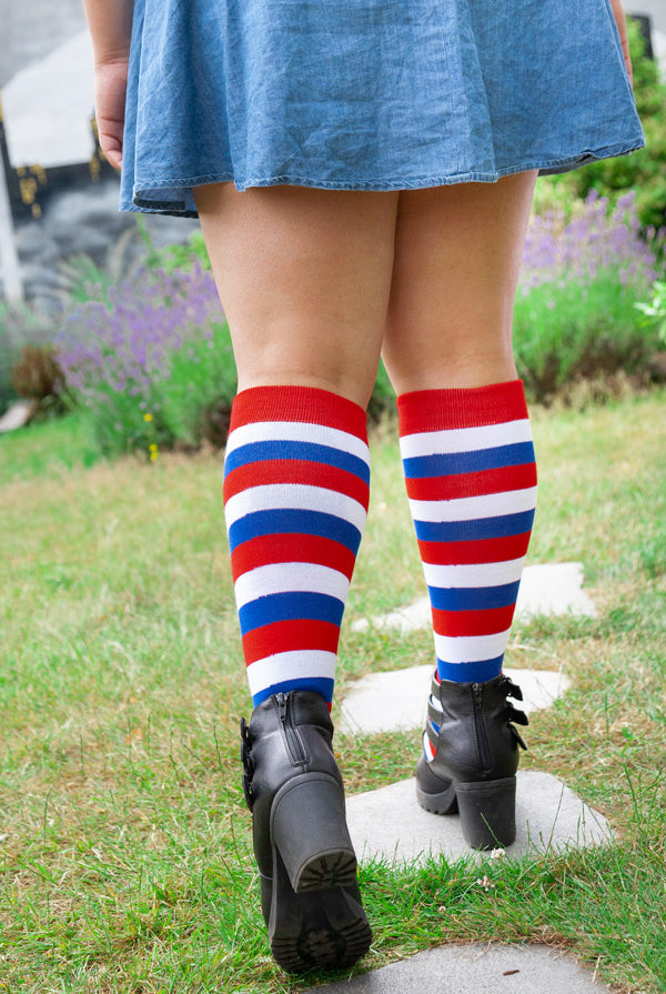 Dutch Love Stripes Knee High Socks - red/white/blue