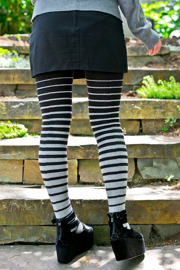 Longer Gradient Stripe Extraordinary Thigh High - Black and Grey