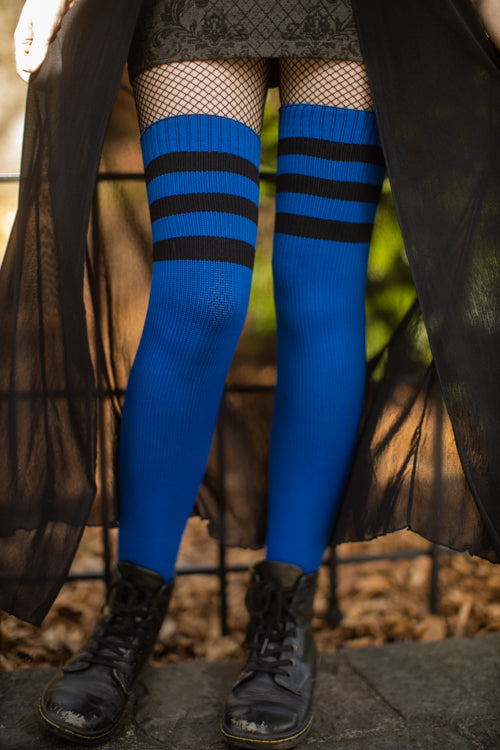 Midnight Garden Thigh High - Dark larkspur with Black