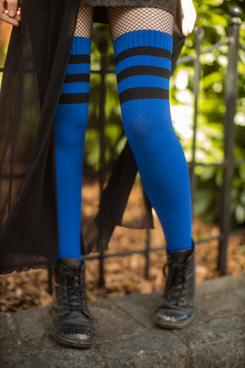 Midnight Garden Thigh High - Dark larkspur with Black