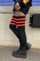 Neon Power Stripe Thigh High Socks - Neon Orange