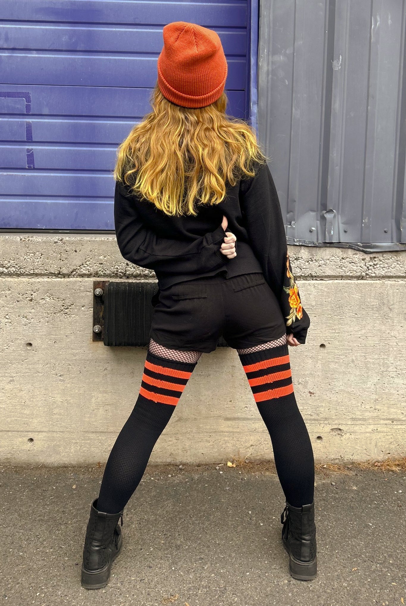 Neon Power Stripe Thigh High Socks - Neon Orange