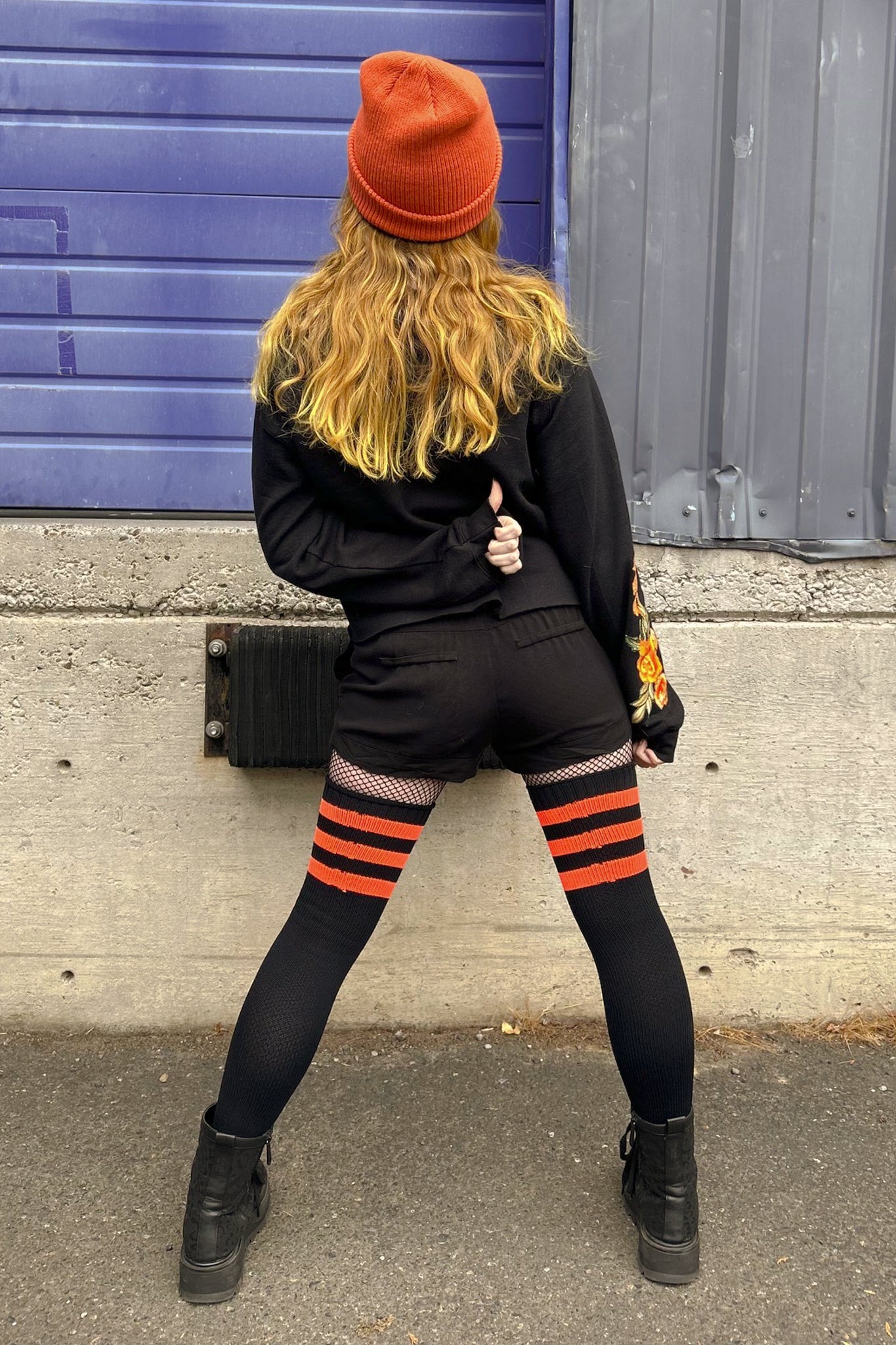 Neon Power Stripe Thigh High Socks - Neon Orange