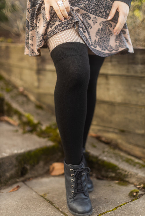 Oops! Cozy Acrylic Thigh High - Black