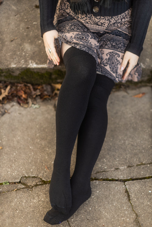 Oops! Cozy Acrylic Thigh High - Black