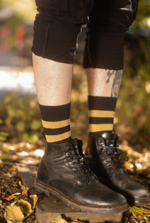 Preppy Striped Tube Socks - Black/Honey