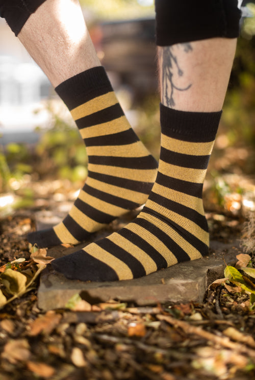 Preppy Striped Tube Socks - Black/Honey