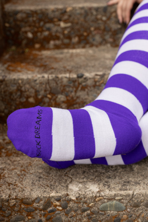 Longer Extraordinary Programming Socks - Purple & White