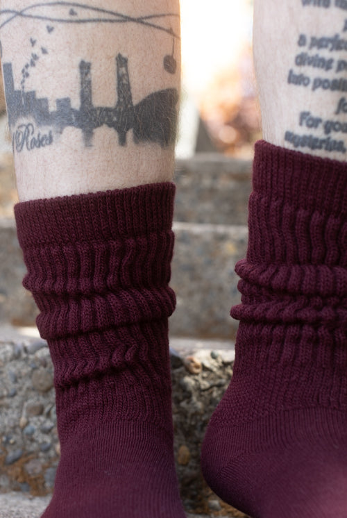 Cozy Slouch Socks - Maroon