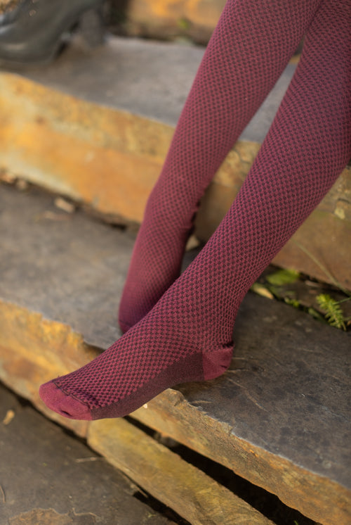 Longer Waffle Thigh High - Burgundy