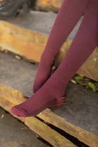 Longer Waffle Thigh High - Burgundy