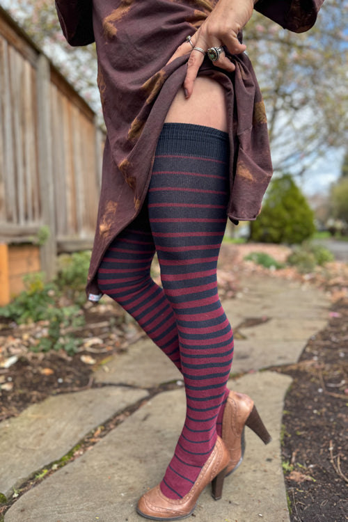 Longer Gradient Stripe Extraordinary Thigh High - Navy and Burgundy