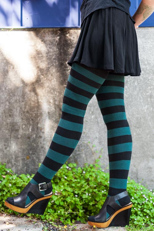 Longer Striped Extraordinary Thigh High in Black and Teal