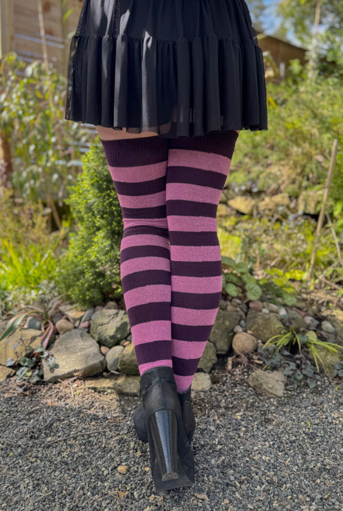 Longer Striped Extraordinary Thigh High in Plum and Burgundy