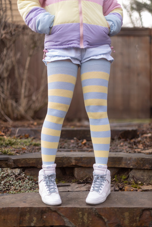 Longer Striped Extraordinary Thigh High in Light Blue and Daffodil