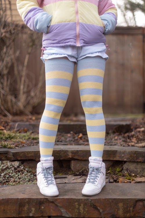 Longer Striped Extraordinary Thigh High in Light Blue and Daffodil