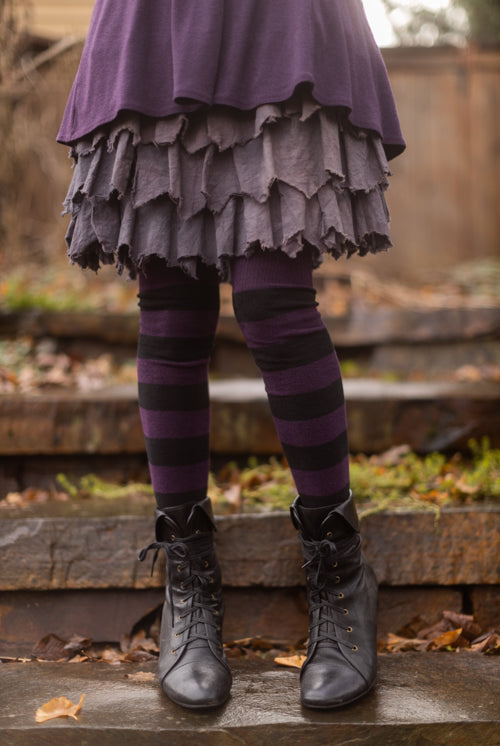 Extraordinary Striped Thigh High Socks - Plum/Black