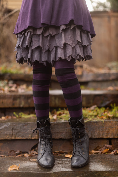 Extraordinary Striped Thigh High Socks - Plum/Black