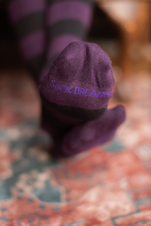 Extraordinary Striped Thigh High Socks - Plum/Black