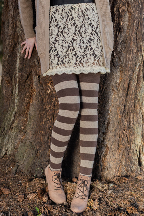 Longer Striped Extraordinary Thigh High Socks - Coffee & Mocha