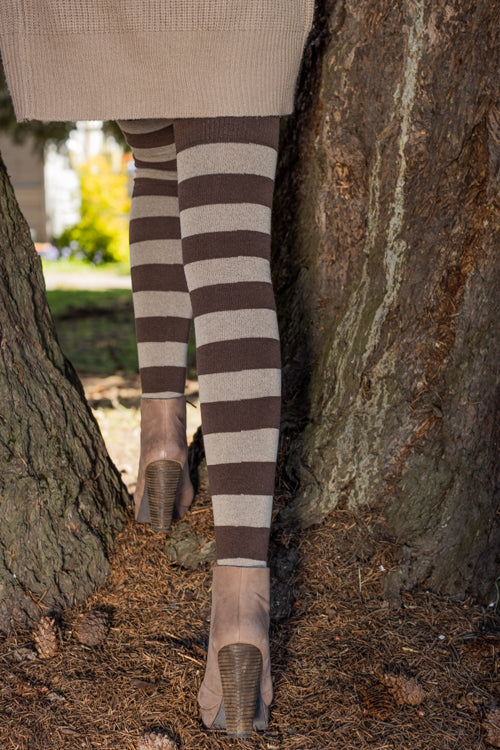 Longer Striped Extraordinary Thigh High Socks - Coffee & Mocha