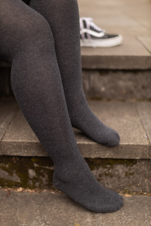 XL Foot Cotton Top-Striped Extraordinary Thigh High - Dark Charcoal with Black