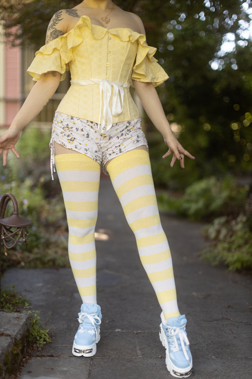 Longer Striped Extraordinary Thigh High in Daffodil and Sweet Cream