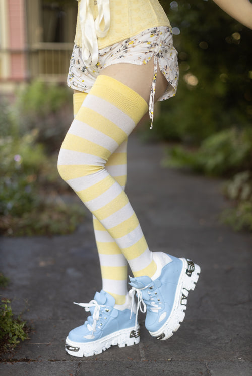 Longer Striped Extraordinary Thigh High in Daffodil and Sweet Cream