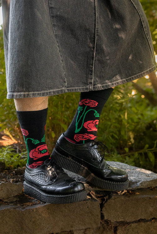 Botanical Nouveau Crew Socks - Red Poppy