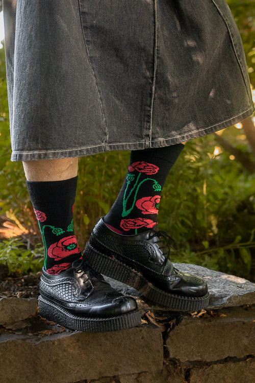 Botanical Nouveau Crew Socks - Red Poppy