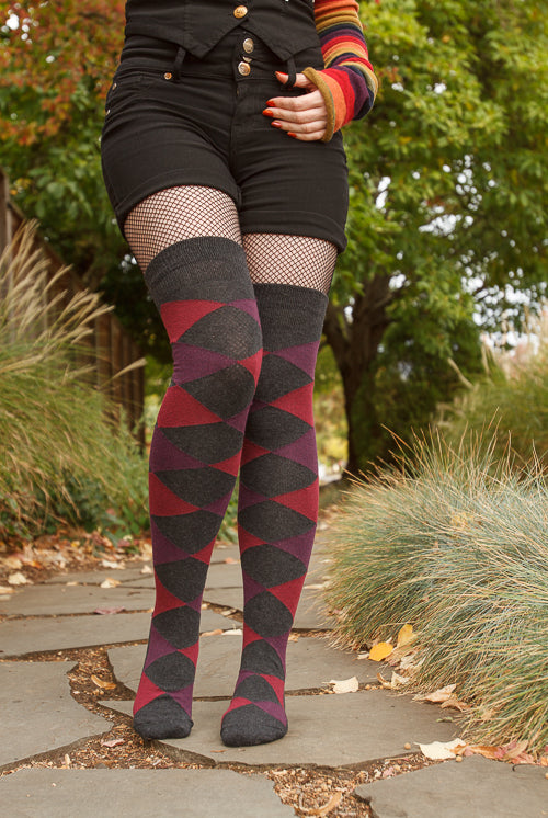 Harlequin Diamond OTK - Charcoal/Plum/Burgundy
