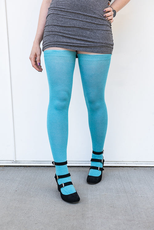 Longer Extraordinary Thigh High Socks in Aqua