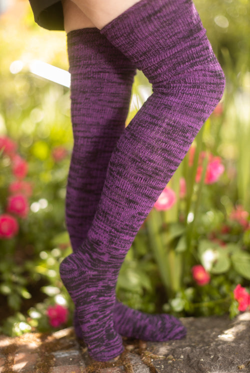 Dark Magic Marled Thigh High Socks - Dark Violet