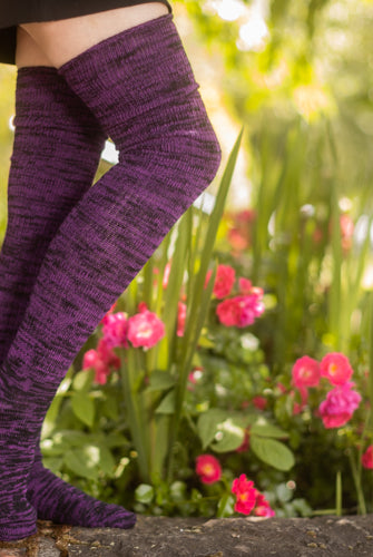 Dark Magic Marled Thigh High Socks - Dark Violet