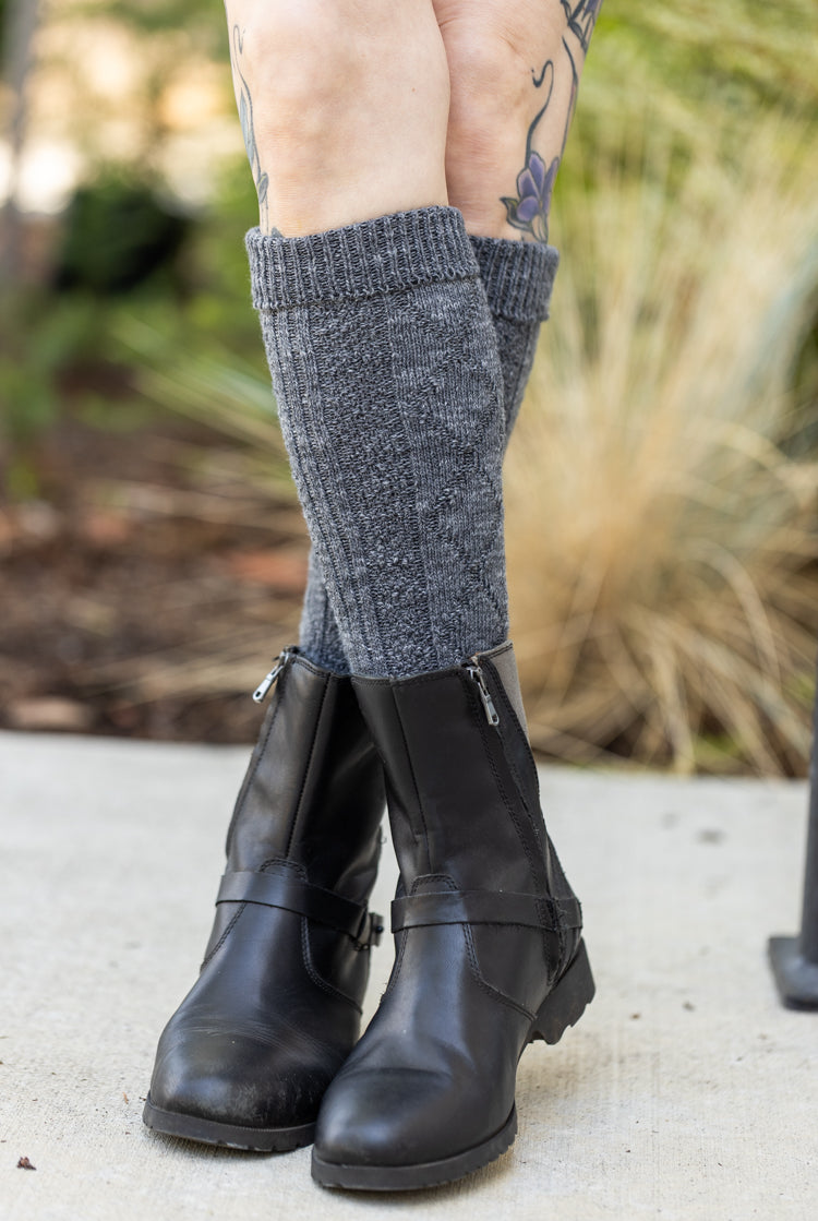 Heathered Diamond Rib Socks - Charcoal Heather